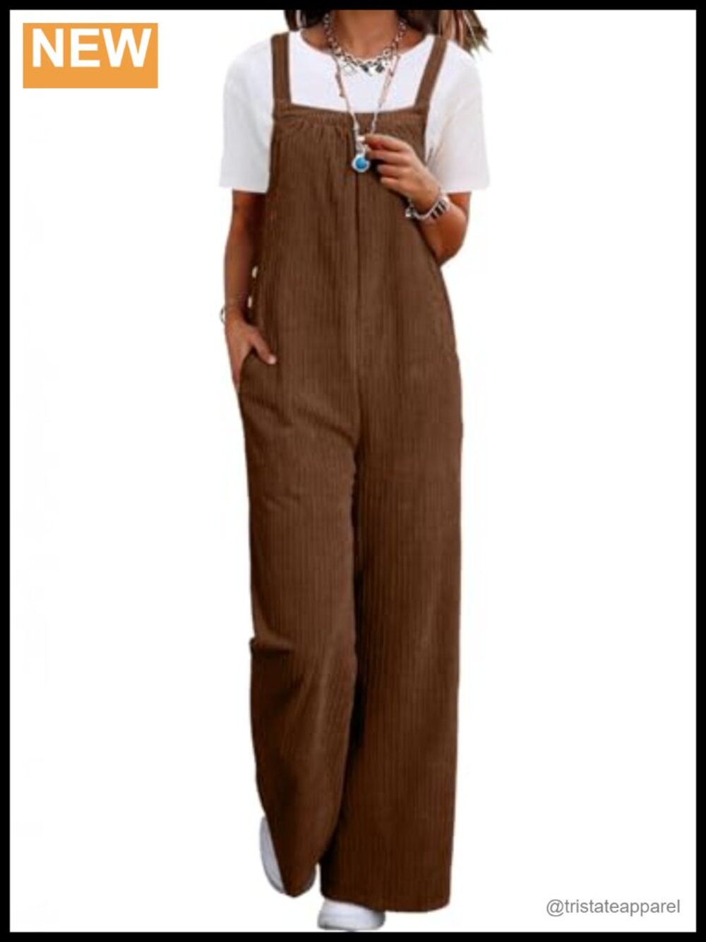 Corduroy Overalls Sleeveless Adjustable Strap Wide Leg Jumpsuit